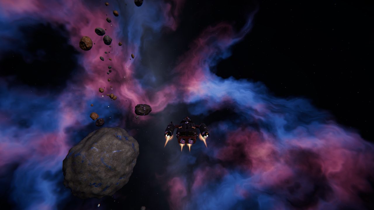 Nave minerando entre asteroides